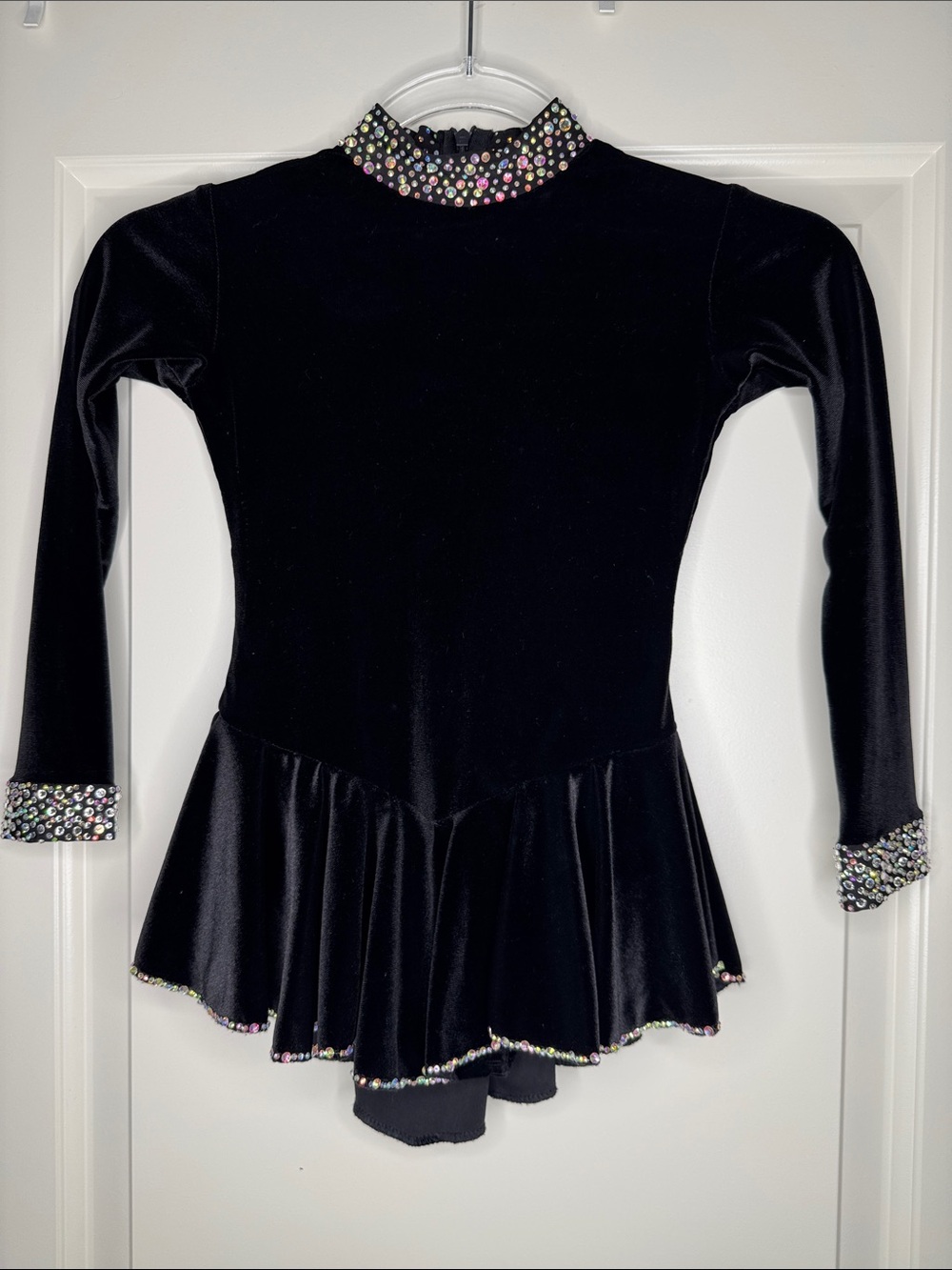Black Velvet Rhinestone Figure Skating Dress 5-7 girls